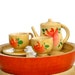 Vintage Wooden Apple Tea Set Miniature Hand Painted Japan