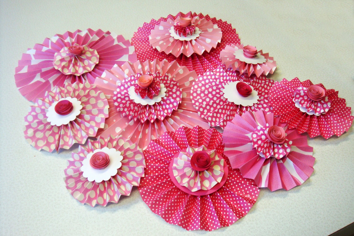 Pleated Paper Rosettes set of 10 of Pleated by RubysPaperFlowers