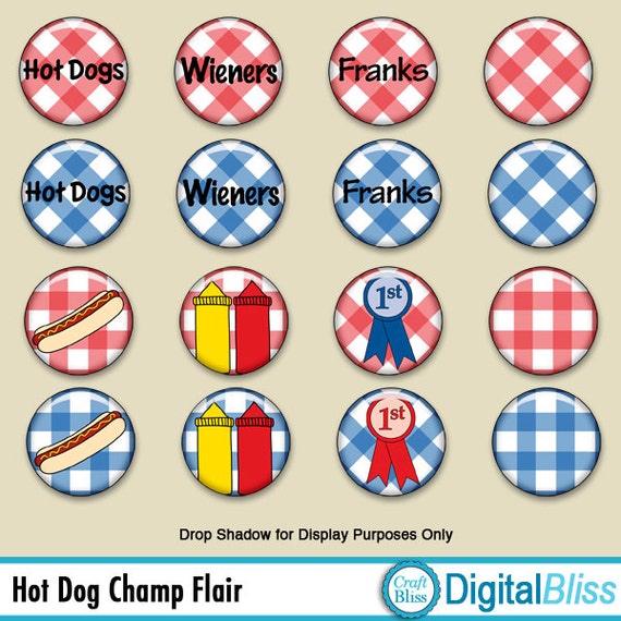 Barbecue Digital Scrapbook Flair Kit - Hot Dog Champ Flair - INSTANT Download - Embellishments BBQ Hot Dog Frank Mustard Awards Il_570xn