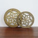 Vintage trivets / hot plate / mid-century modern engraved brass matching pair