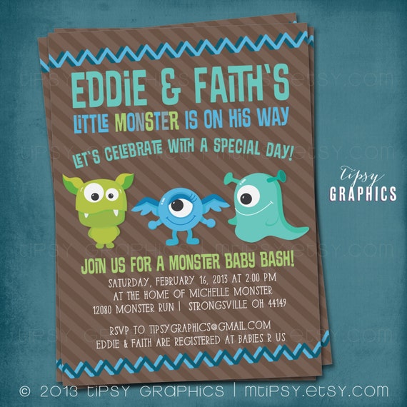 Monster Baby Bash. Baby Shower or Birthday Party Invitation. Printable File by Tipsy Graphics Il_570xn