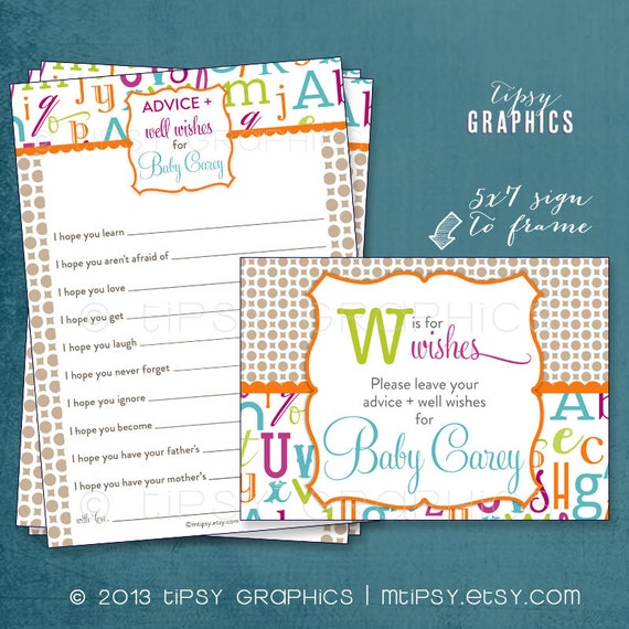 W is for Wishes. Alphabet Themed Baby Wishes By Tipsy Graphics. Madlib. AdLib. Baby Wishes. Baby Statistics. Printable Cards, any Colors. Il_570xn