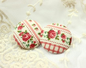 Rose Flower Ribbon Pattern Fabric Buttons,1.18 inch. (6 in a set)