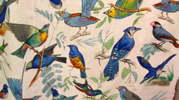 BLUE BIRDS Design Legacy screenprint fabric 3 yards left