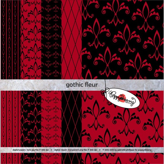 Download Gothic Fleur: Digital Scrapbook Paper Pack 300 dpi 10
