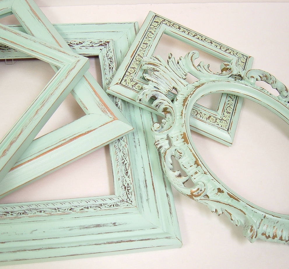 Shabby Chic Frames Pastel Mint Green Picture Frame Set Ornate