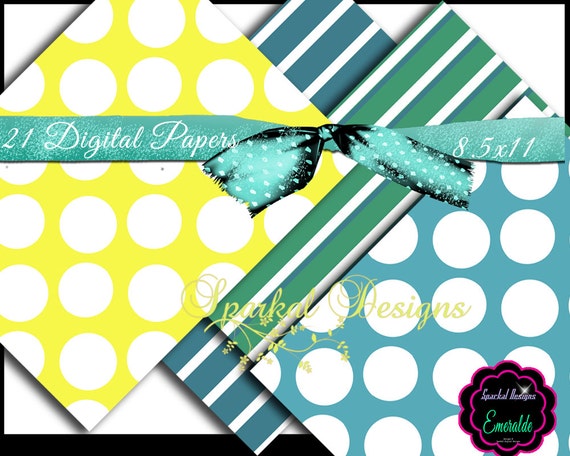 Yellow DIGITAL Paper, this is PRINTABLE Digital party Paper with large Polka dots and Stripes Instant Download Il_570xn