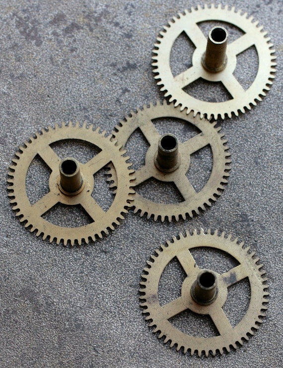 Vintage clock brass gears set of 4 D9