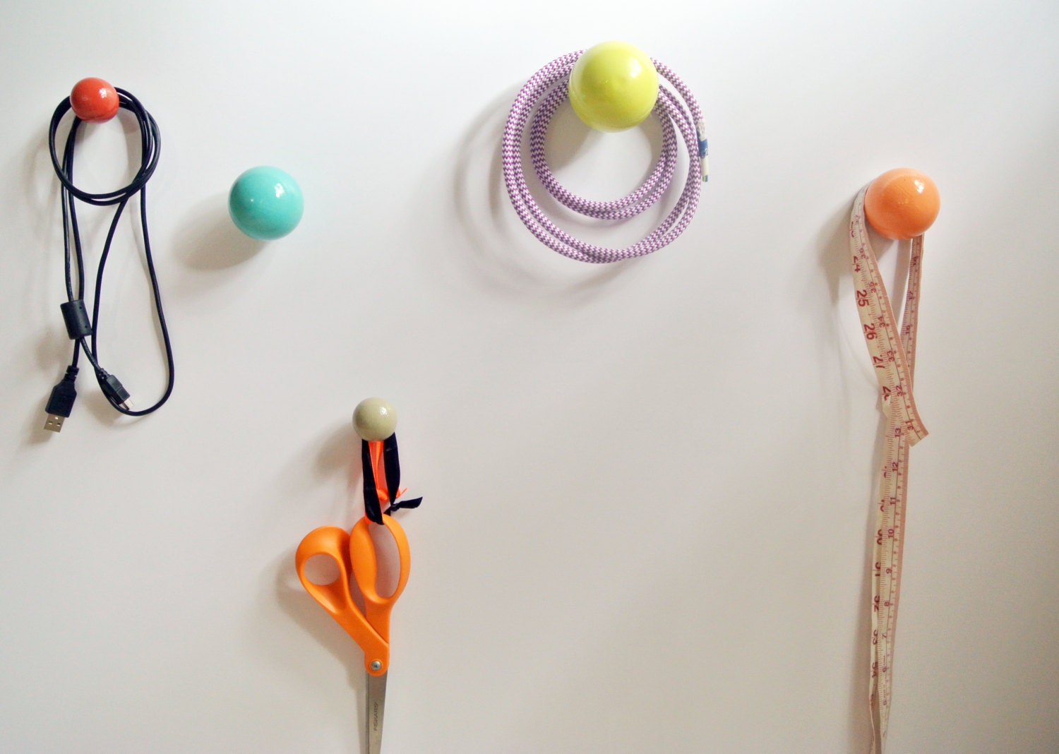 Colorful Knobs/ Wall Hooks / Wall Organizer / by MathildaC on Etsy