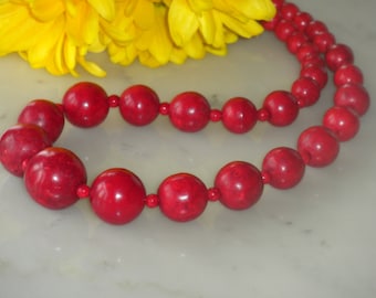 SALE_Red necklace statement, big bold, graduated round red turquoise, chunky, gift idea, natural gemstones, handmade