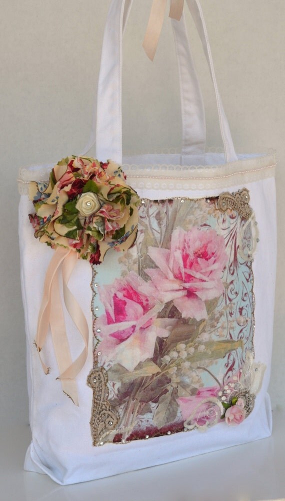 Shabby Cottage Chic Tote Bag With Removable by OliviabyDesign