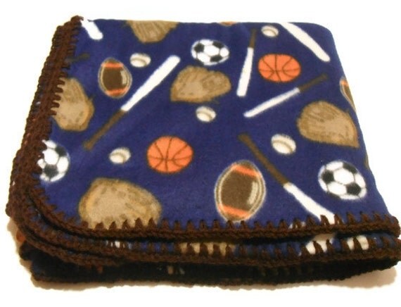 Sports Fleece Throw Navy Blue Blanket Football Baseball Soccer