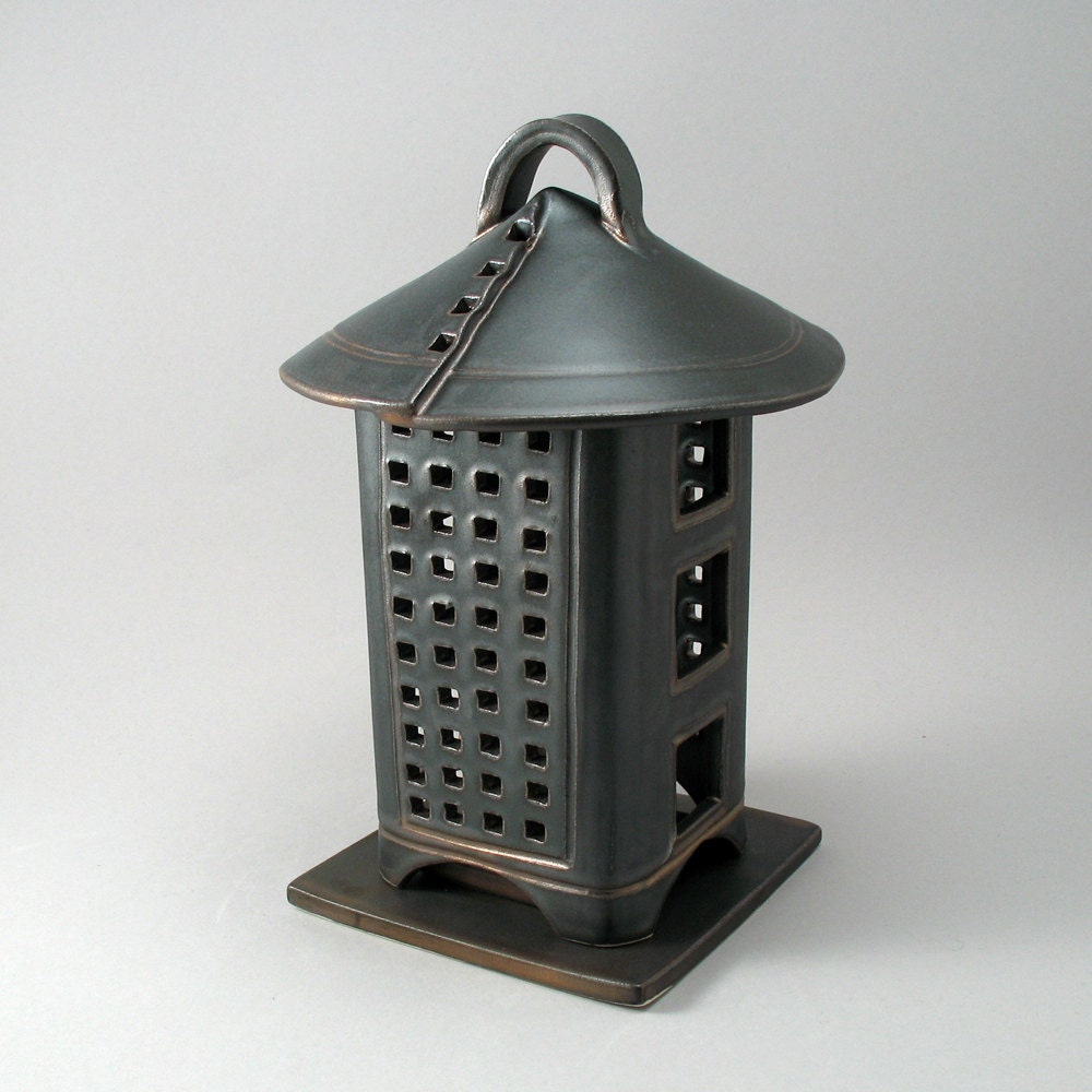 Rustic Lantern Ceramic Luminary Pottery by cherylwolffgarden