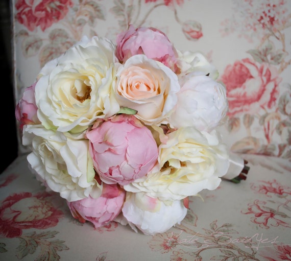 Peony And Rose Wedding Bouquet Ivory And Blush Peony And 9325