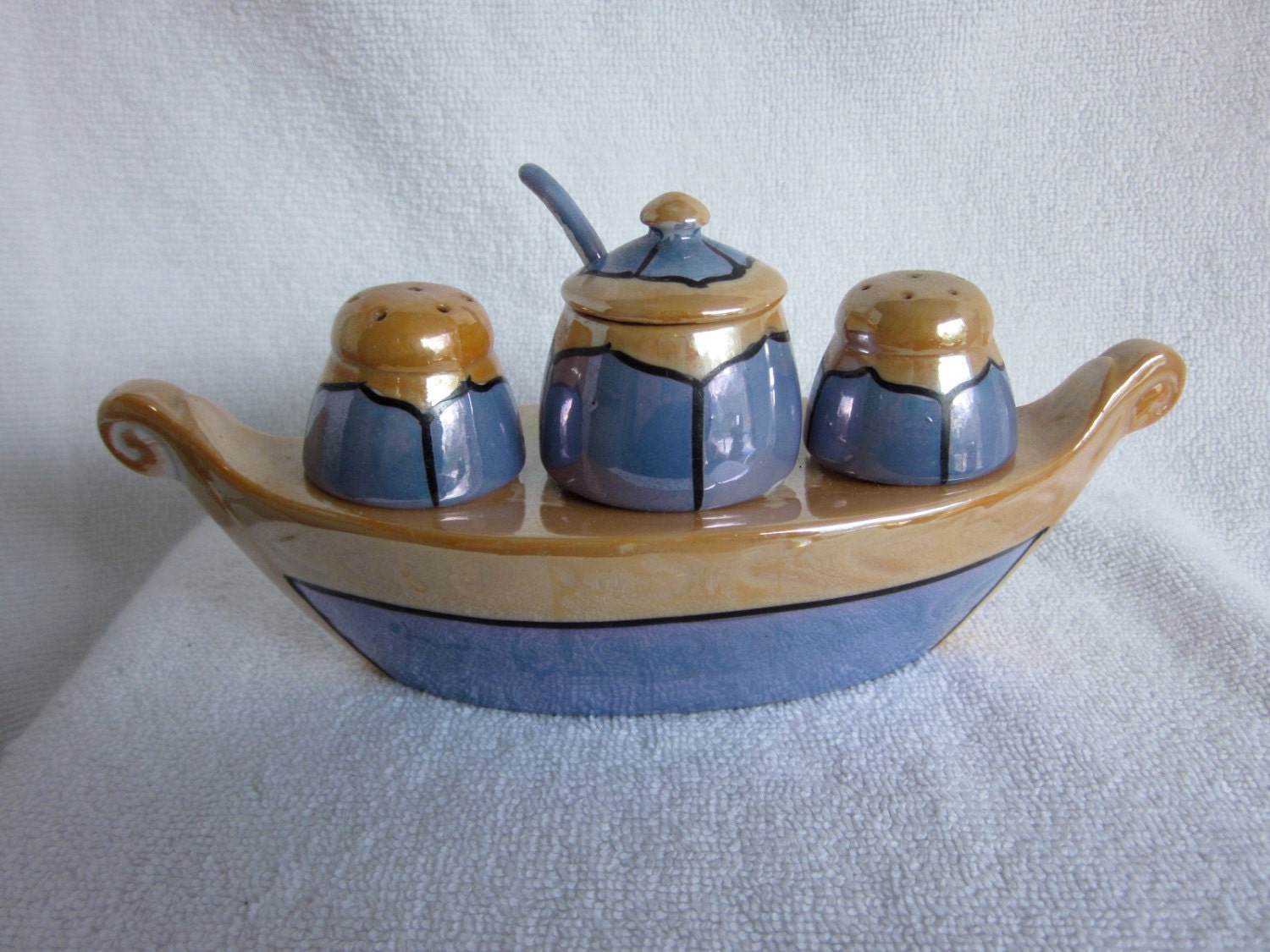 vintage lustreware condiment serving set boat