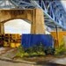 Industrial Brooklyn Cityscape original oil on canvas, Where the Sidewalk Ends, 26x30