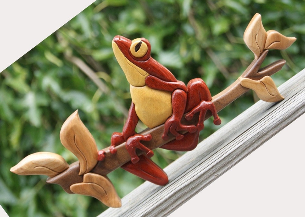 Frog Wall Art Tree Frog Intarsia Wall Hanging Toad Wood Carving Amphibian Home Decor