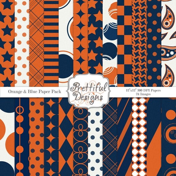 25% OFF SALE Digital Paper Pack - Personal and Commercial Use - Sports Team Colors Orange and Blue Il_570xn