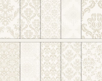 Damask digital paper Wedding digital paper 12x12 ivory beige Damask craft paper pack Commercial use Card making Scrapbook paper DIY