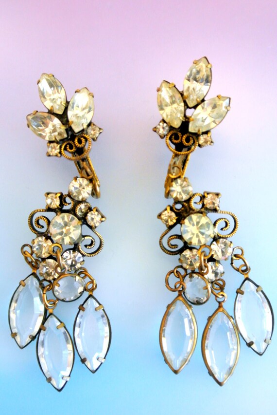 Vintage Vendome Rhinestone And Crystal Chandelier Earrings