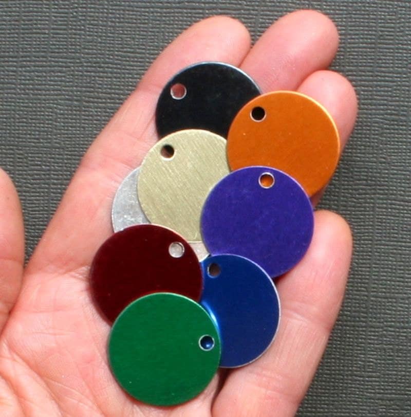 10 Aluminum Stamping Tags Round Anodized Aluminum Mixed Colors