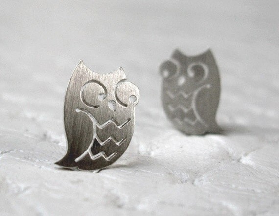 Owl Earrings - Owl Jewelry in sterling silver - Handmade Cute Earrings