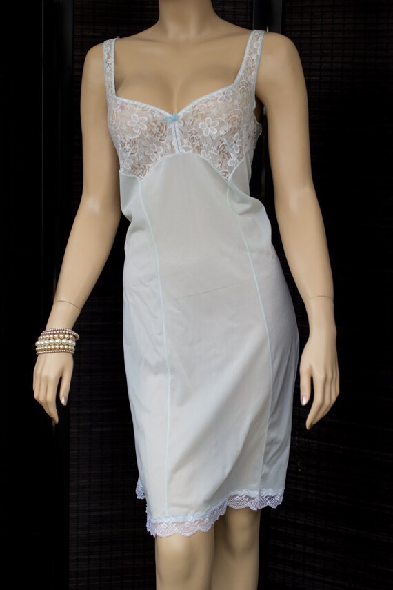 Vintage slips 1970s XL plus size petticoat pale aqua nylon