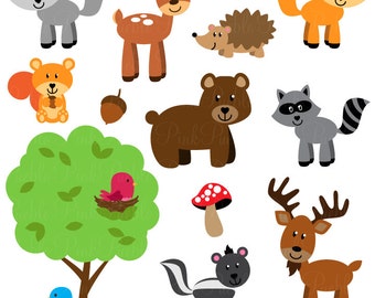 Forest Animal Clip Art, Forest Animals Clipart, Woodland Animal Clip Art, Woodland Animals Clipart - Commercial and Personal