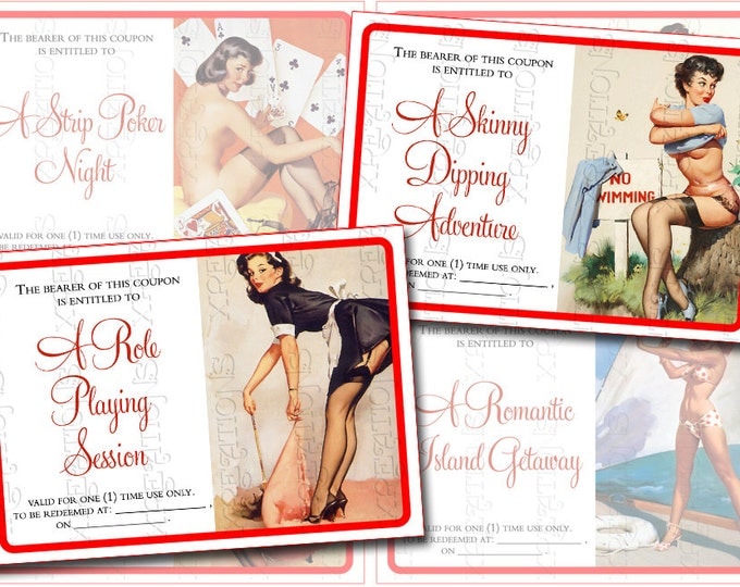 Hot and Sexy Valentine Hot and Sexy Love Coupons Pinup Themed in ATC / ACEO card size