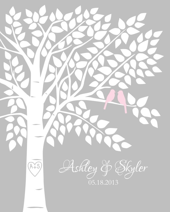 Guest Book Tree Personalized Wedding Print - 16x20-150 Signature Keepsake Guestbook Poster