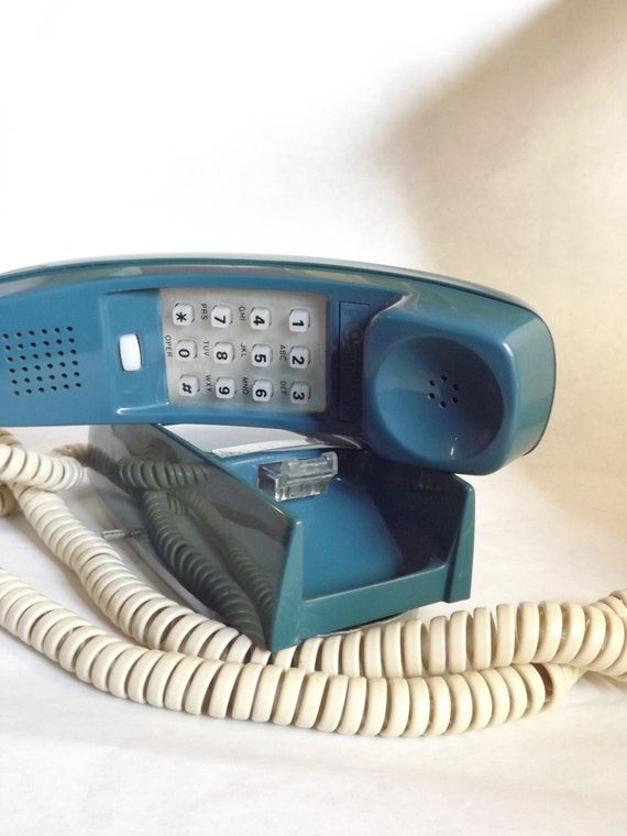 Vintage Teal Green Wall Phone / Push Dial Retro Telephone