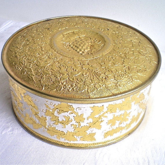 Vintage Tin Gold Tin Box Guildcraft Grapes Gold Foil Tin