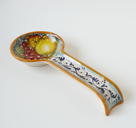 Handmade Italian Majolica Tuscan Lemon Grapes Spoon Rest Made