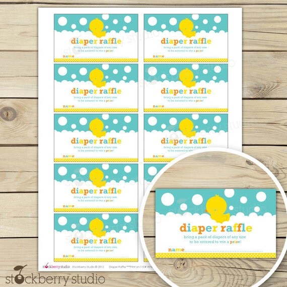 Rubber Ducky Baby Shower Diaper Raffle Tickets Neutral Baby