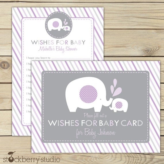 Purple Elephant Baby Shower Wishes for Baby Girl Printable - Elephant Girl Baby Shower Advice Cards - lavender baby shower Well Wishes Il_570xn