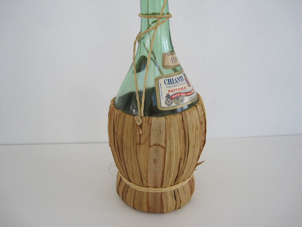 Vintage Wine Bottle Straw Basket Holder Chianti Classico