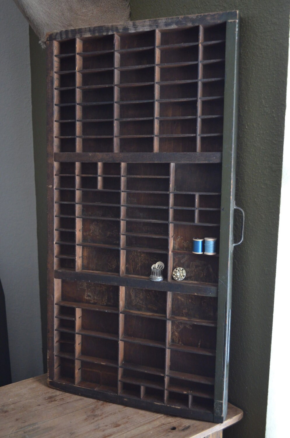 Large Vintage Letterpress Tray Wooden Hanging Display with