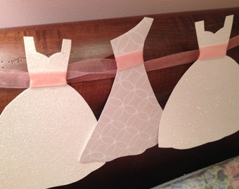 Wedding Dress Garland Paper Bridal Shower Decoration Sparkly White and Peach