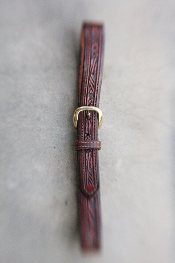 Vintage 70's Handcrafted Tooled Leather Belt by mountainmantrading