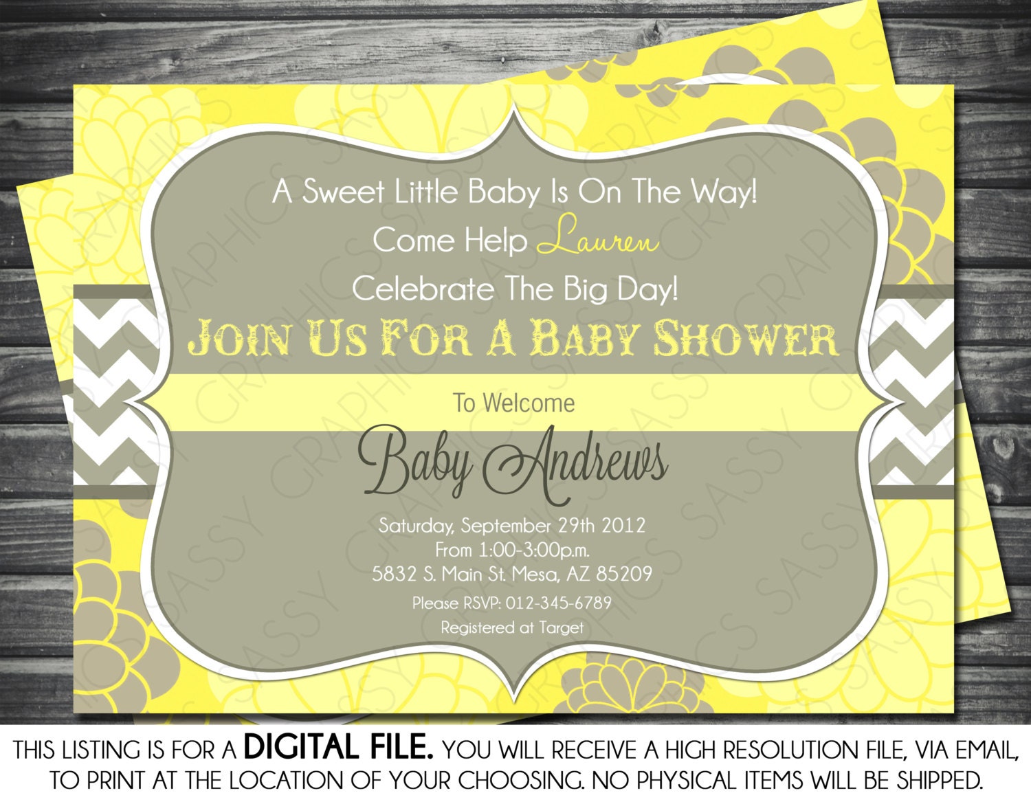 Gender Neutral Baby Shower Invitation Modern Yellow Floral