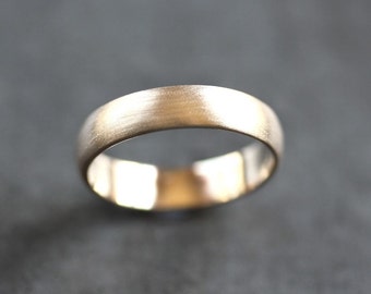 Men's Gold Wedding Band, Recycled 14k Yellow Gold 5mm Wide Brushed Low Dome Man's Gold Wedding Ring - Made in Your Size