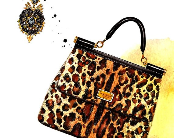 Items similar to Illustrated bag- Dolce & Gabbana Leopard Print Bag ...