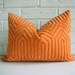 Decorative Throw Pillow Cover - Small Lumbar - Orange Velvet Geometric Pattern - Mid Century Art Deco Modern