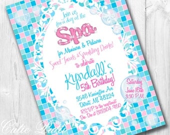 Spa Party Invitations, Printable Custom Invitations by Cutie Putti Paperie