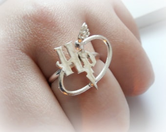 Harry Potter Ring sterling silver - Harry Potter initials and quiddich ball - Golden Snitch - Custom Order for Anna