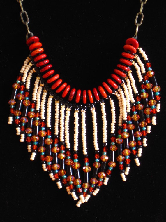 Items similar to Native American style tribal fringed collar necklace ...