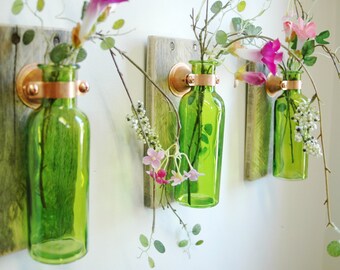 Farmhouse style Glass Bottle Trio, Farmhouse style Wall Decor, Farmhouse kitchen decor, Fixer upper style wall decor, rustic wall decor