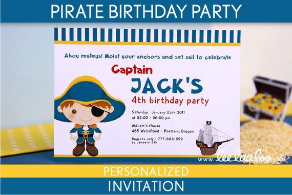 Pirate Birthday Party Invitation Personalized Printable // Pirate Boy Blue - B7Pa2 Il_570xn