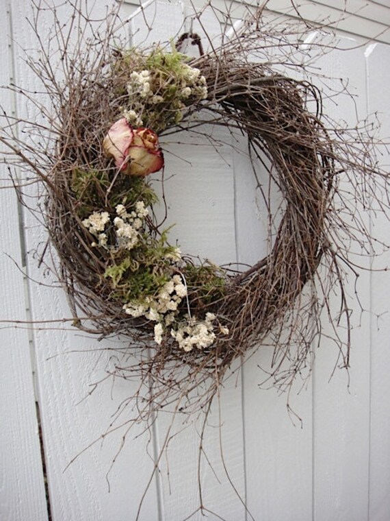 Natural Twig Wreath With Dried Roses and Florals Spring and