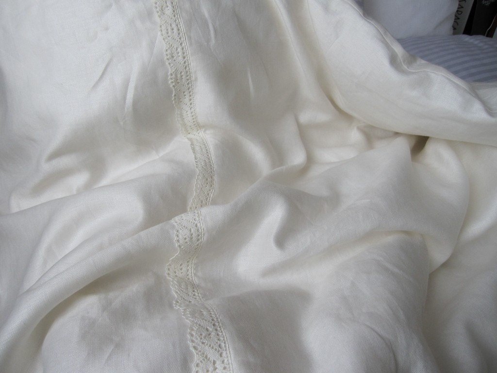 QUEEN duvet cover linen Ivory Cream Bedding Offf white